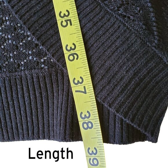 Longline Kimono Style Sleeve Open Cardigan Open Weave Black Size S - Picture 15 of 16